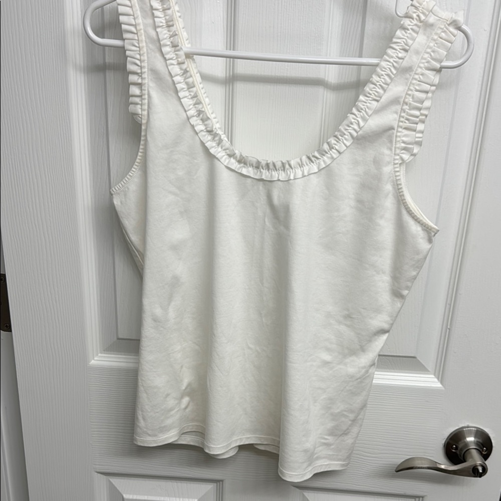 Gianni Bini White Ruffled Tank Top. Size Large. Never worn. Like new!